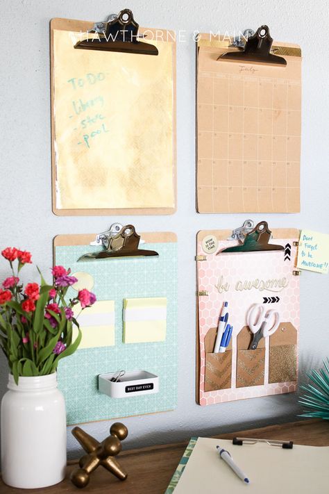 command center using clipboards #organization #clipboards Diy Desk Organization, Diy Kids Desk, Bedroom Desk Organization, Home Office Organisation, Kids Desk Organization, Office Wall Organization, Diy Office Organization, Organization Office, Command Centers