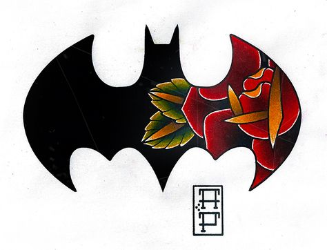 Trad Tattoos, Comic Book Tattoo, Video Game Tattoos, Tato Tradisional, Batman Drawing, Batman Tattoo, Bat Tattoo, Marvel Tattoos, Joker Tattoo