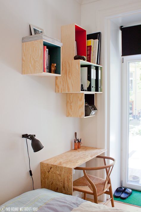 NO HOME WITHOUT YOU: DANISH PERFECTION PART 2/2 Desk And Bookshelf, Osb Furniture, Osb Board, Plywood Projects, Plywood Interior, Dekorasi Kamar Tidur, Plywood Furniture, Furniture Hacks, Wood Desk