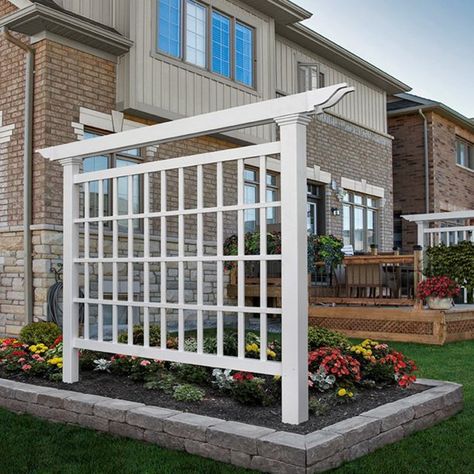 Easy and affordable ideas to create a backyard oasis in any size space! These 10 luxury backyard ideas will upgrade your space without breaking the bank. White Trellis Over Garage Door, Vinyl Lattice Panels, Panel Trellis, Privacy Trellis, Terrace Roof, New England Arbors, Small Pergola, Arch Trellis, Cheap Pergola