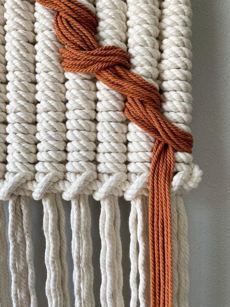 Copper & White Macrame Wall Hanging Japandi Wall Art Long - Etsy White Macrame Wall Hanging, Macrame Style, Japandi Wall, Japandi Wall Art, Fiber Wall Art, Fiber Sculpture, Knots Tutorial, Texture Wall, Woven Wall Art