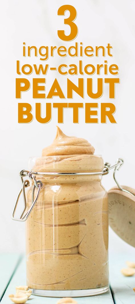 This healthy homemade Low-Calorie Peanut Butter packs two times the peanut butter punch but with half the calories and fat of regular peanut butter! One serving has just 90 calories and 7.5g fat versus 180 calories and 16g fat in regular peanut butter. You will be spreading this homemade peanut butter on EVERYTHING -- from toast to muffins, from pancakes to waffles! Icecream Ideas, Low Calorie Peanut Butter, Spiced Oatmeal, Brownie Ideas, Healthy Apple Pie, High Protein Desserts, Best Diet Foods, Baking Powder Uses, Keto Friendly Desserts