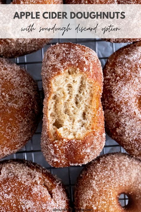 Apple Cider Donuts Recipe Sourdough, Fall Sour Dough Recipes, Apple Cider Yeast Donuts Recipe, Sourdough Apple Cider Bread, Sourdough Doughnuts Baked, Sourdough Apple Cider Muffins, Sourdough Doughnut Holes, Sourdough Discard Fall Recipes, Apple Cider Sourdough