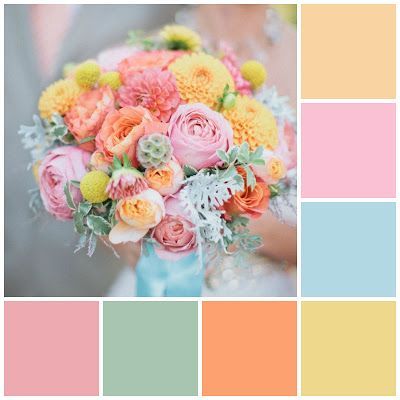 Flower Bouquet Pastel Color Palettes, Pastel Color Scheme Colour Palettes, Summer Floral Color Palette, Easter Color Palette 2023, Flower Bouquet Color Palette, Spring Pallete Color, Spring Pastel Color Palette, Flower Color Schemes, Flores Color Pastel