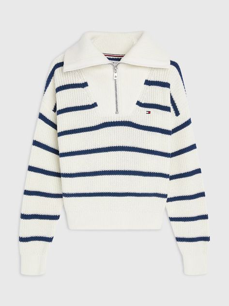 White Knit Sweater Outfit, Tomy Hilfiger, Tommy Hilfiger Jumper, Knit Sweater Outfit, Jumper Designs, Luxury Jacket, Half Zip Jumper, Tommy Hilfiger Girl, Tommy Hilfiger Kids