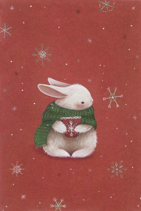 Winter Bunny Illustration, Rabbit Christmas Illustration, Christmas Bunny Illustration, Rabbit Christmas Card, Christmas Rabbit Illustration, Cute Winter Pictures, Christmas Animals Illustration, Christmas Cute Illustration, Happy New Year Painting