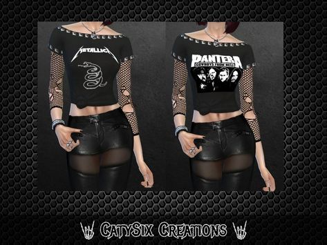 Metallica Clothes, Sims 4 Cc Goth, Ts4 Clothes, Goth Tops, Heavy Metal Shirt, Iron Maiden Shirt, Cc Sims4, Sims Packs, Cc Clothes