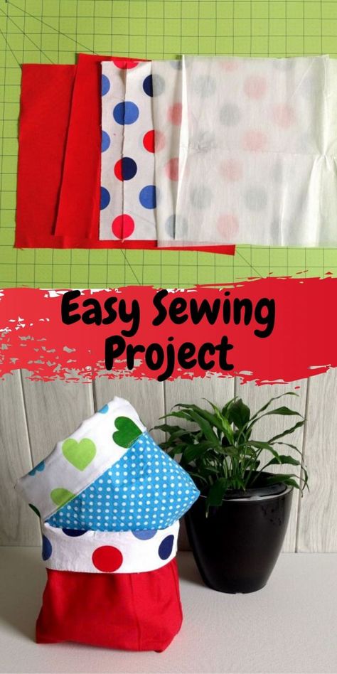 Learn how to sew these DIY reversible fabric baskets to put away your little things. This an easy sewing project, perfect for a beginner seamstress. This free sewing tutorial will take you through easy and quick steps to make a fabric storage bin in minutes. #diyfabricbaskets #diyfabricbasketseasy #diyfabricbasketstoragebins #sewingtutorial #easysewingproject #beginnersewingproject Sewing Fabric Baskets Tutorials, Diy Sewing Basket How To Make, Diy Basket Fabric, Small Fabric Baskets Free Pattern, Sew Storage Basket, Easy Fabric Basket, Fabric Buckets Diy Free Pattern, Free Small Sewing Projects For Gifts, How To Make A Fabric Basket