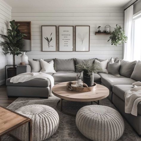 How to Create a Stunning Grey Modern Farmhouse Living Room • 333+ Images • [ArtFacade] Grey Modern Farmhouse Living Room, Grey Modern Farmhouse, Gray Couches, Gray Sectional Living Room, Room Decor Gray, Grey Sofa Living Room, Sofa Design Ideas, Grey Couch Living Room, Living Room Decor Gray