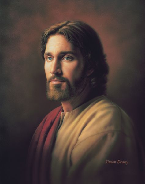 Simon Dewey, Beside Still Waters, My Redeemer Lives, Images Of Christ, Temple Pictures, Pictures Of Christ, Lds Art, Simple Portrait, Pictures Of Jesus Christ