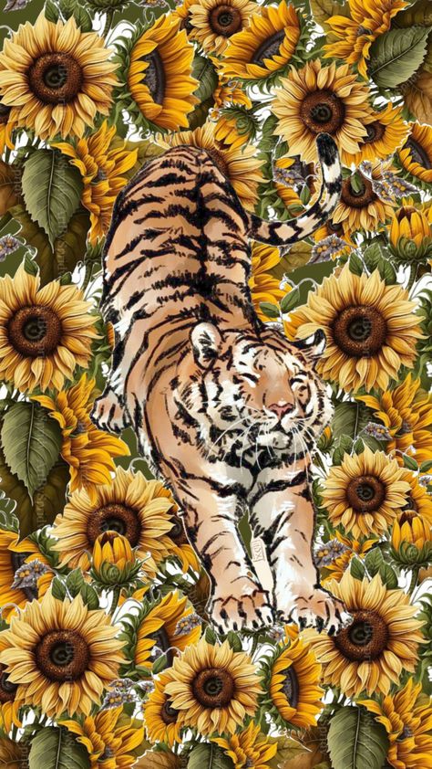 Biiiig stretch #tiger #sunflower #iphonewallpaper #wallpaper #phonewallpaper #collage #flowers Tiger Wallpaper Iphone, Ipad Wallpaper Quotes, Collage Flowers, Tiger Wallpaper, Yellow Animals, Indie Art, Ipad Wallpaper, Phone Backgrounds, Wallpaper Quotes