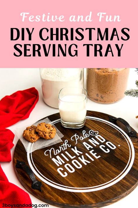 This DIY Christmas Serving Tray is such a great Cricut project to make for the holidays. Not only does it have that rustic look and feel but its really fun to add something homemade to your own holiday decor. We think of this as our Santa tray as well because its a great way to leave out cookies and hot cocoa for the big guy! Santas Cookies Tray Diy, Wooden Santa Cookie Tray, Round Santa Tray, Reindeer Serving Tray, Santa Serving Tray, Santa Tray, Christmas Serving Tray, Favorite Christmas Recipes, Big Guy