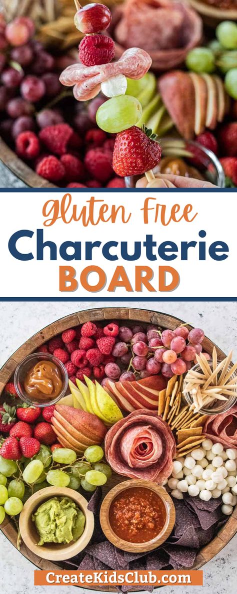 Learn how to make an easy gluten free charcuterie board perfect for parties, sleepovers, or the holidays. Made with a variety of options everyone will enjoy. Charcuterie boards can easily be thrown together for any size crowd and customized to impress your guests. We walk you step-by-step on how to create the most epic board for your next occasion. Learn how to quickly make a charcuterie meat flower to finish the board off beautifully. Cheese Free Charcuterie Board, Gluten Free Charcuterie Board, Gf Charcuterie Board, Gf Df Charcuterie Board, Vegan Gluten Free Charcuterie Board Ideas, Gluten Free Vegan Charcuterie Board, Party Snacks Easy Appetizers, Gluten Free Super Bowl, Gluten Free Party