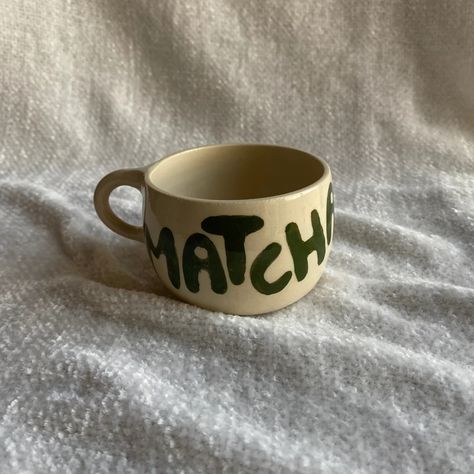 Pottery Painting Cup Ideas, Coffee Cup Painting Ideas, Pottery Painting Green, Aesthetic Pottery Painting, Matcha Ceramic, Matcha Mug, Clay Wheel, Mug Aesthetic, Ceramic Cafe