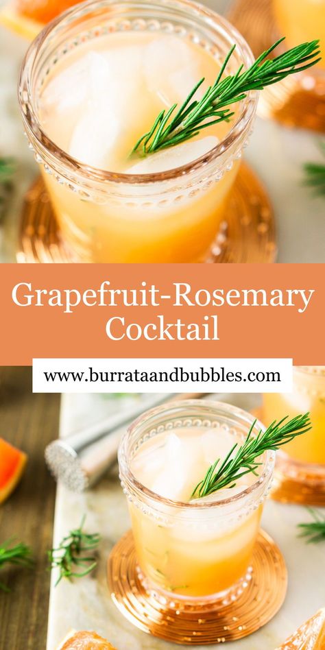 Enjoy winter citrus season with this rosemary-grapefruit spritzer in hand! Made with just the right kick of vodka, this light and refreshing cocktail is full of seasonal citrus juice and fresh rosemary and finished with an effervescent topping of grapefruit-flavored sparkling water. Now let’s show you how to make this easy grapefruit cocktail you’ll want to sip every chance you get. Grapefruit Rosemary Cocktail, Grapefruit Juice Cocktail, Fruity Cocktail Recipes, Fancy Cocktails Recipes, Rosemary Cocktail, Grapefruit Vodka, Juice Cocktails, Ginger Cocktails, Spritzer Recipes