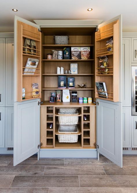 A pantry is the ultimate stock room for keen cooks. Corner Larder, Pantry Redo, Small Kitchen Pantry, Modern Pantry, Small Pantry Organization, Larder Unit, Larder Cupboard, Kitchen Storage Space, Pantry Makeover