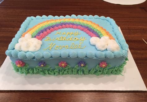 Cake Designs Birthday Rainbow, Rainbow Cake Sheet, Rainbow Sheet Cake Birthday, Rainbow Decorated Cake, Simple Square Cake, Simple Rainbow Cake, Rectangle Cake Designs, Rainbow Sheet Cake, Cinderella Birthday Cake