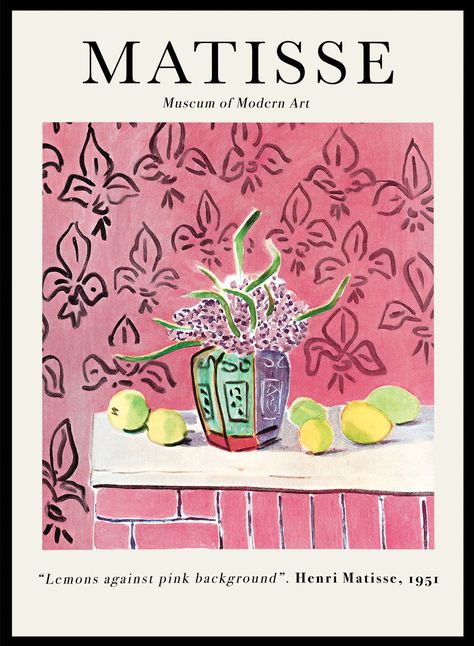 Lemon Poster, Henry Matisse, Matisse Paintings, Matisse Print, Pink Lemon, Matisse Art, Picture Collage Wall, Fauvism, Exhibition Poster