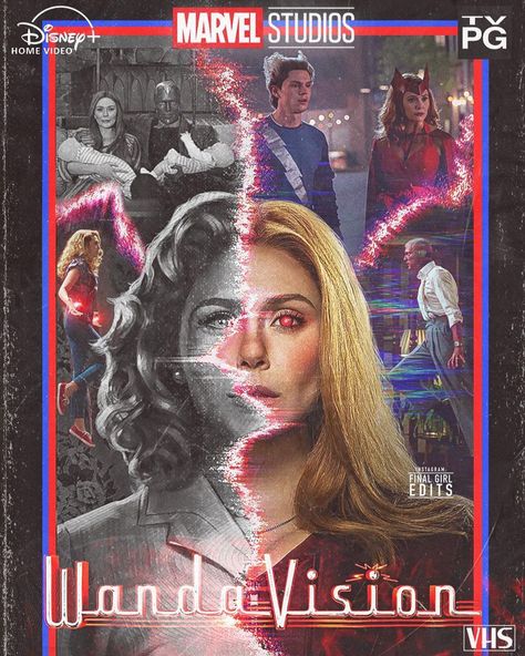 wandavision (art by finalgirl.edits) Wanda Vision Poster, Wanda Posters, Wandavision Poster, Wandavision Art, Disney Play, Superhero Batman, Marvel Comics Superheroes, Wanda Vision, Wanda Maximoff Scarlet Witch