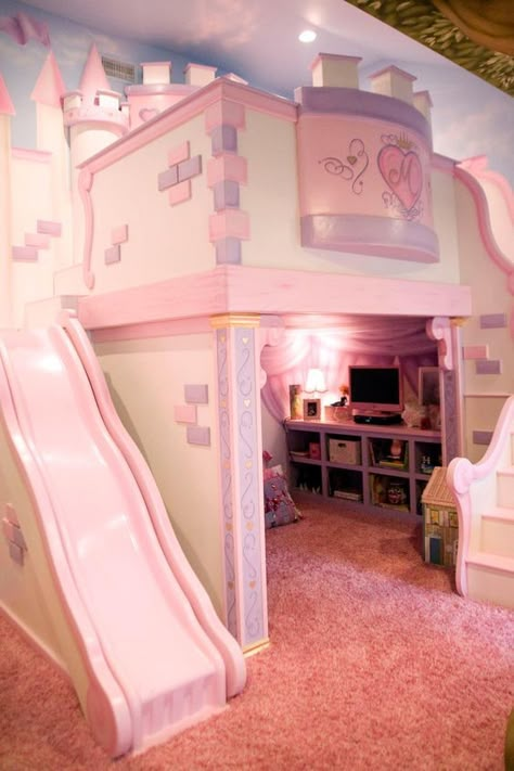 Castle Bedroom Kids, Princess Castle Bed, Bed For Girls Room, Princess Bedrooms, Castle Bed, Castle Bedroom, Unicorn Bedroom, Bunk Beds With Stairs, Princess Bedroom