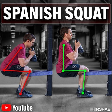 E3Rehab on Instagram: “The Spanish Squat is one of the most effective weight-bearing exercises for isolating the quads, especially if you have access to minimal…” Glute Bands, Lower Body Muscles, Weight Bearing Exercises, Glute Activation, Bad Knees, Quad Exercises, Strong Muscles, Leg Muscles, Gym Workout Tips