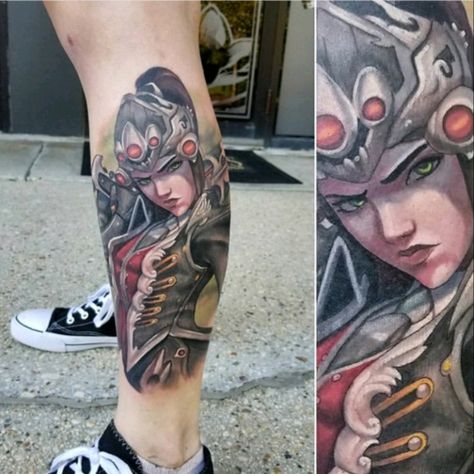 Widowmaker Tattoo, Overwatch Tattoo, Hanzo Overwatch, The Archer, Gaming Tattoo, Book Tattoo, Overwatch, Artist Studio, Portrait Tattoo