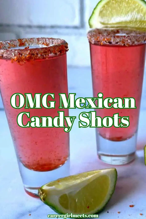 OMG, this Mexican Candy shots recipe is insanely delicious, fun, and easy!! You'll need gold tequila (or vodka if you want), watermelon (or mango) schnapps or smirnoff, tajin, and limes. This cocktail party shot drink (like jello shots) will bring a crowd together so make a pitcher!!

// chamoy //  mexican candy cocktail recipe // easy to make shots // tamarind vodka // Tasty Shots Alcohol, Spicy Tamarind Vodka Jello Shots, Mexican Candy Drink Recipe, Smirnoff Tamarindo Vodka Recipes, Chamoy Shot Recipe, Drinks With Baileys Irish Cream, Mexican Candy Shots, Drinks With Baileys, Chamoy Recipe