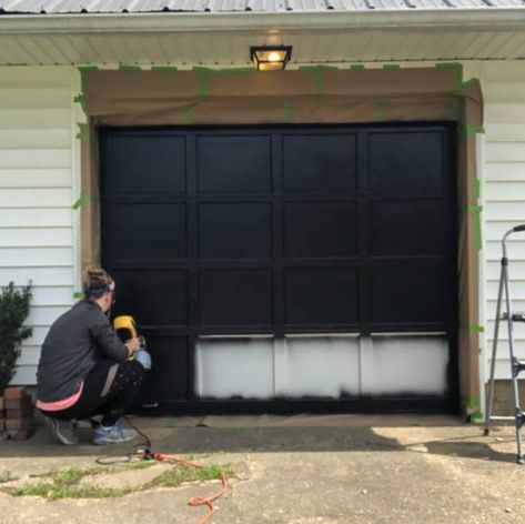 How To Paint A Garage Door Black, Painting Vinyl Garage Doors, How To Paint A Garage Door, Painting Garage Door Black, Paint Garage Door, Painted Garage Door, Small Garage Door, Black Garage Door, Diy Dream Home