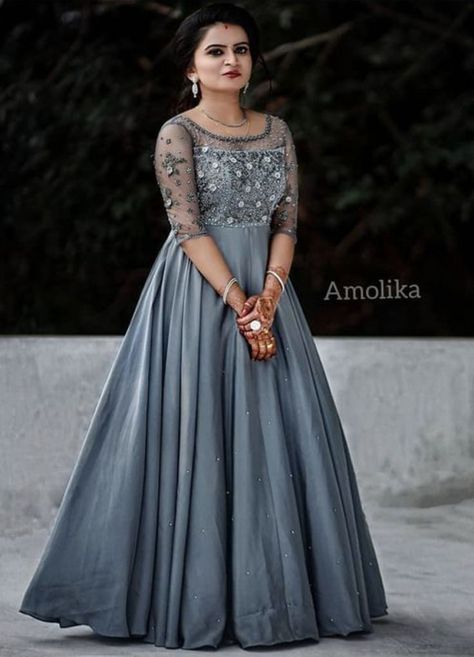 Satin And Net Gown, Satin Gown Designs Latest, Full Chudi Designs, Net Long Gown Design, Netted Gown Designs, Full Frock Designs For Women Party Wear, Long Gown Dress Party Wear Net, Net Frocks For Women Party Wear, Latest Long Gown Design