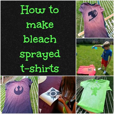 Bleach sprayed t-shirts are a fun and easy way to customize a boring t-shirt. Bleach Spray Shirt, Bleach Spray, Bleach Shirt Diy, Bleach Pen, Tie Dye Crafts, Bleach T Shirts, Tie Dye Diy, Upcycled Crafts, Disney Crafts