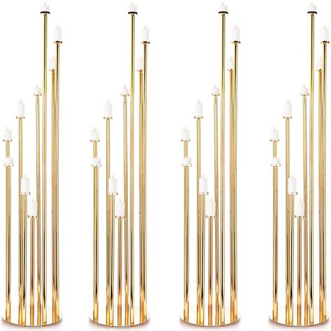 PRICES MAY VARY. Enough Quantity: you will receive 4 pieces of candelabra candle holders, enough to meet your daily decoration needs or party supplies; The quality metal material makes them durable and long lasting, providing long term service Size and Design: measuring about 46.06 inches in height and a bottom diameter of about 9.45 inches, the floor candle holders tall set are built to accommodate 9 candles, casting a beautiful ambient light throughout the space and creating a warm, welcoming Tall Candle Holder, Floor Candleabra Ideas, Lighting For Weddings, Elephant Wedding Decor, Gold And Rose Gold Wedding, Temu Wedding Decor, Candles Centerpieces, Home Wedding Decorations Indoor, Gold And Silver Wedding