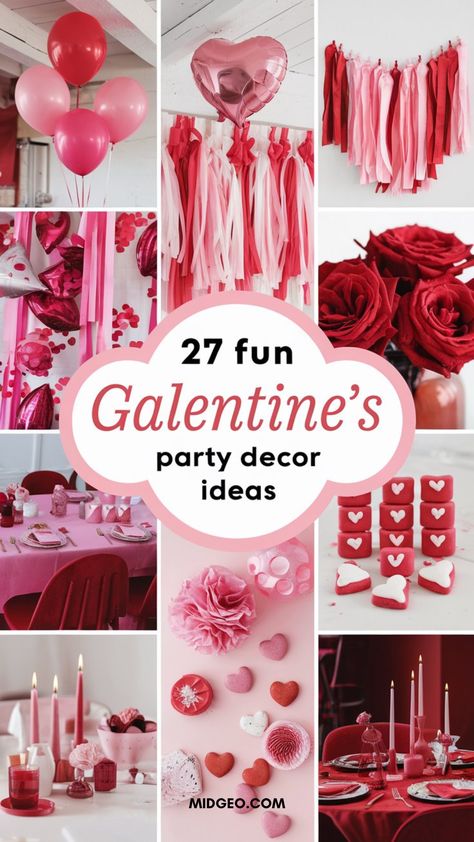 galentines party decor ideas 🎉 Hosting a Valentine’s or Galentine’s celebration? Get inspired with 27 fun party decor ideas that’ll wow your guests! From romantic setups to playful Galentine’s vibes, these tips will make your event unforgettable. Perfect for creating a festive and loving atmosphere! 💖 Host the ultimate Valentine’s or Galentine’s Day party with these 27 decor ideas. From romantic to playful themes, make your celebration unforgettable! Valentines Decorations For Party, Valentine Event Decoration, Galentines Party Decor For Teens, Valentines Galentines Party, Teen Valentine Party Ideas, Valentine Birthday Party Ideas, Galentines Party Favors Diy, Easy Galentines Party Decor, Galantines Day Party Ideas