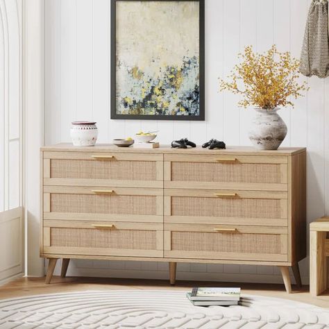 Jakoby Rattan 6 Drawer Double Dresser for Bedroom, Chest of Dressers, Natural Nyc Apartment Room, Cottage Boys Room, Boho Home Aesthetic, Living Room Modern Boho, Boho Home Decor Bedroom, Rattan Shelves, Boho Home Decor Living Room, Home Decor Living Room Modern, Rattan Bedroom Furniture