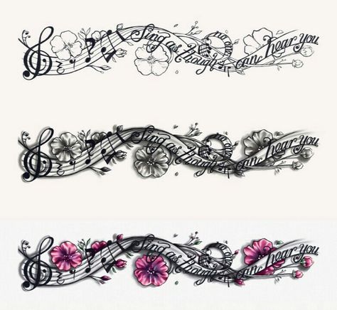 Sing as though no one can hear you music tattoo Music Note Spine Tattoo, Music Spine Tattoo, Music Tattoos For Women Beautiful, Sheet Music Tattoo, Music Lover Tattoo, Music Note Bracelet, Abdomen Tattoo, Random Tattoos, Rose Tattoo Thigh