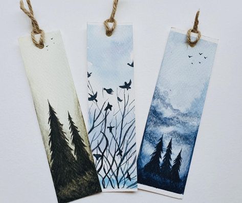 Check out the youtube tutorial below Bookmarks Handmade For Men, Simple Painted Bookmarks, Watercolor Bookmarks For Men, Bookmarks For Men, Masculine Bookmarks, Bookmark For Men, Bookmarks Landscape, Tree Bookmark, Watercolor Mountain Bookmark