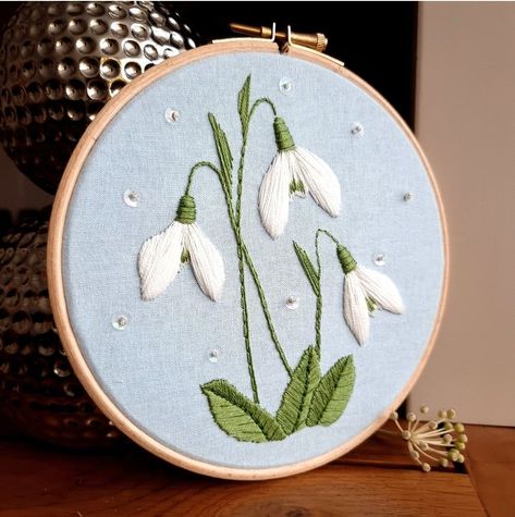 Snowdrops ~ PDF Embroidery Pattern Download Pdf Embroidery Pattern, Snow Drop, Floral Embroidery Patterns, Hand Embroidery Kit, Embroidered Art, Embroidery Materials, Floral Craft, Embroidery For Beginners, Embroidery Kit