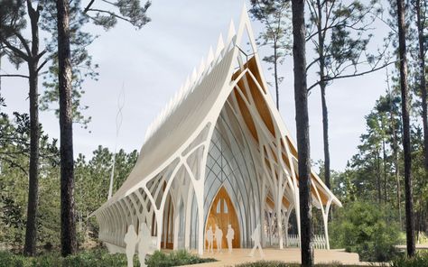 University of North Florida has opened a competition for their Interfaith Chapel.  Although this is supposed to be open to several religions, it has a very strong Gothic cathedral feel.  I love it. Traditional Pavilion, Gothic Architecture Interior, University Of North Florida, Architecture Cool, Church Building Design, Unusual Buildings, North Florida, Sacred Architecture, Church Architecture