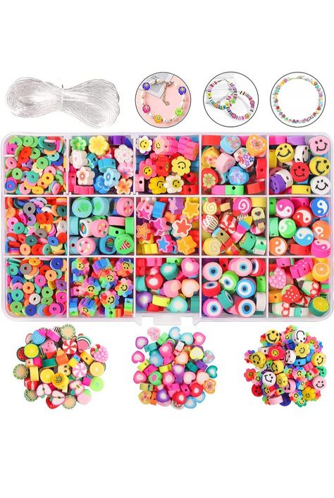 Jewelry Organizer Wall, Polymer Clay Bracelet, Clay Bracelet, Elastic Thread, Diy Bracelet Designs, Jewelry Making Kit, Bracelet Kits, Dresses Tight, Smiling Face