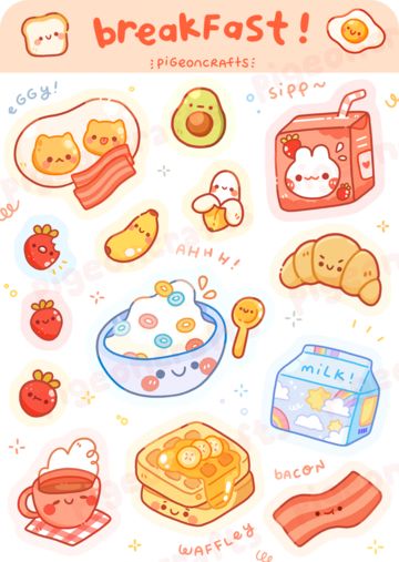 귀여운 음식 그림, Sticker Design Inspiration, Hello Kitty Crafts, Cute Easy Doodles, Images Kawaii, Arte Van Gogh, Cute Food Drawings, Cute Food Art, Cute Doodles Drawings