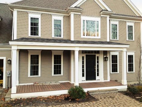 Small Porch Addition Front Entry, Colonial Porch Addition, Front Porch Ideas Colonial Home, Half Front Porch, Partial Front Porch, Add Front Porch To Colonial House, Adding A Front Porch To A Two Story Home, Front Porch Colonial House, Colonial Porch Ideas