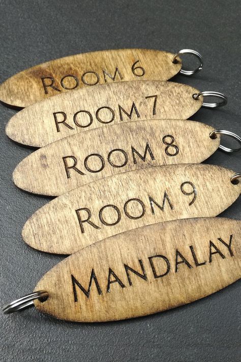 Custom made hotel room keyfobs Keyholders Wooden, Lasercut Ideas, Hotel Room Key, Laser Cut Wood Crafts, Menu Holders, Hotel Reception, Wood Room, Key Holders, Hotel Supplies