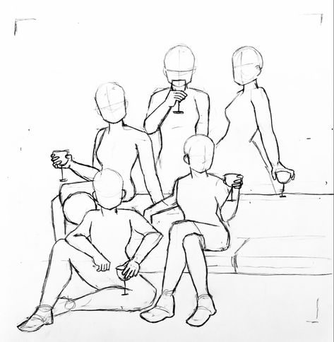 Five People Drawing Base, Five People Pose Reference, Draw The Squad Five People, High Five Reference, Six People Poses Drawing, Five Person Poses, Five People Poses Drawing, Five People Poses, Draw The Squad