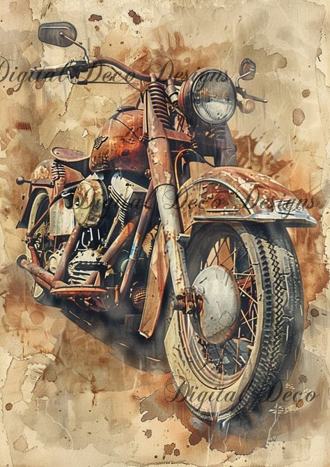 Vintage Rusty Motorcycle (#F091)-Decoupage Paper Harley Davidson Art, Paint Photography, Pretty Bike, Biker Art, Motorcycle Art, Selling Art Online, Bike Art, Vintage Motorcycle, Rice Paper