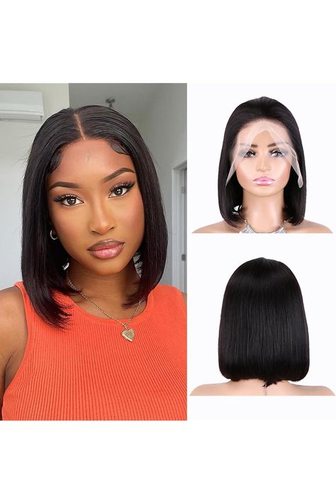 Glueless Lace Front Bob Wig Human Hair - Pre-Plucked 13x4 HD Cut, Short Straight Headband Wigs for Black Women, 200% Density 10 Inches, Side Part Frontal Bob Wig Side Part Frontal Bob, Frontal Bob Wig, Headband Wigs For Black Women, Frontal Bob, Lace Front Bob, Wig Human Hair, Headband Wigs, Side Part, Bob Wig