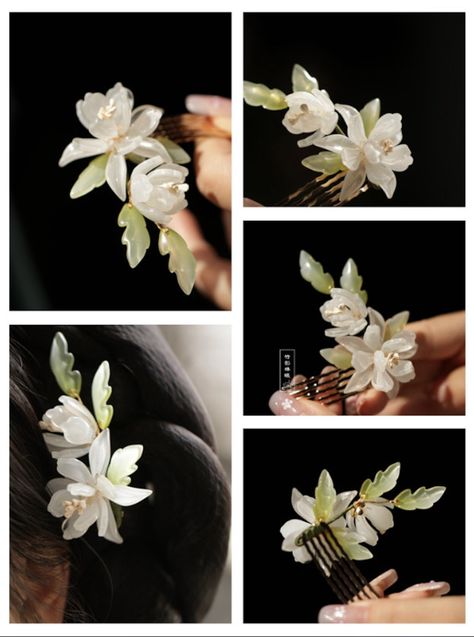 White Magnolia Hair Comb Flower Hair Fork Hanfu Hairpin - Etsy Leaves In Hair, Flower Hair Piece, Flower Hairpin, Flower Hair Pieces, Oc Inspo, White Magnolia, Hair Fork, Chinese Hairstyle, Flower Hair Pin