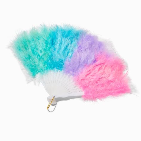 Need a little breeze on your face? Wave this feathery fan to cool yourself off... and look so elegant and regal doing it! It features fluffy feathers in bright pastels. Length: 12 in. / 30.48 cm.Material: Feathers, Plastic - Claire's Bright Pastel Feather Fan Christmas Present List, Magical Bedroom, Rainbow Unicorn Party, Rapunzel Party, Glitter Slime, Feather Fan, Dress Neck Designs, Bright Pastels, Rainbow Glitter