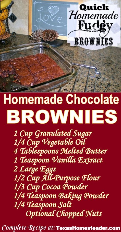 Rich, Decadent Chocolate Brownie Recipe. ~ Texas Homesteader ~ Hersheys Chocolate Brownies, Vintage Brownie Recipe, Homemade Box Brownies, Easy Homemade Brownies With Cocoa Powder, Brownies Recipe Homemade Without Chocolate Chips, Cocoa Brownies Recipe, Easy Brownie Recipe No Chocolate Chips, Hersheys Brownie Recipe, Simple Brownie Recipe 3 Ingredients