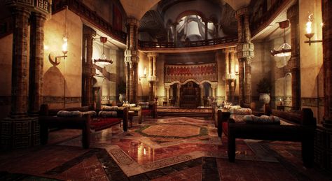 ArtStation - Arabian Palace, Mohammad Danial Atoofi Arabian Interior Concept Art, Arabian Castle Concept Art, Desert Palace Fantasy Art, Arabian Palace Fantasy Art, Arabian Castle, Desert Palace, Arabian Palace, Palace Aesthetic, Arabian Nights Aesthetic