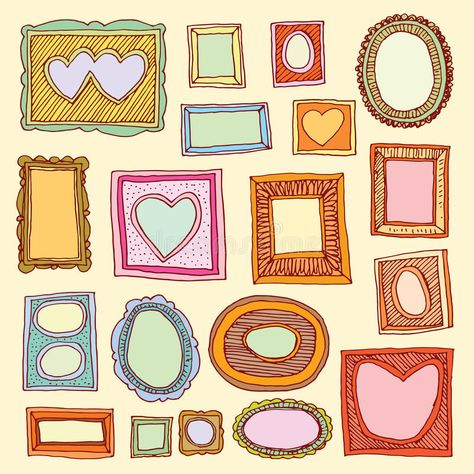 Picture Frame Doodles Hand Drawn, Drawn Picture Frames, Illustrated Picture Frames, Picture Frames Illustration, Picture Frame Drawing Ideas, Picture Frame Scrapbook Ideas, Cute Frame Drawing, Picture Frame Doodle, Frame Illustration Design