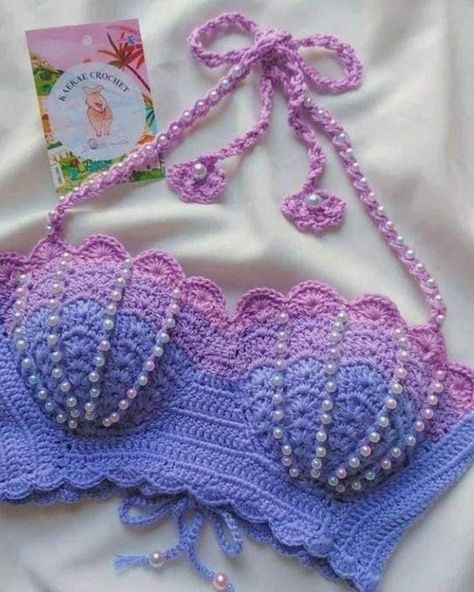 Crochet Mermaid Top Pattern Free, Crop Top Crochet Outfits, Crochet Best Sellers, Mermaid Crochet Top, Aesthetic Crochet Top, Crochet Shoe, Crochet Bra Pattern, Greek Designs, Top A Crochet